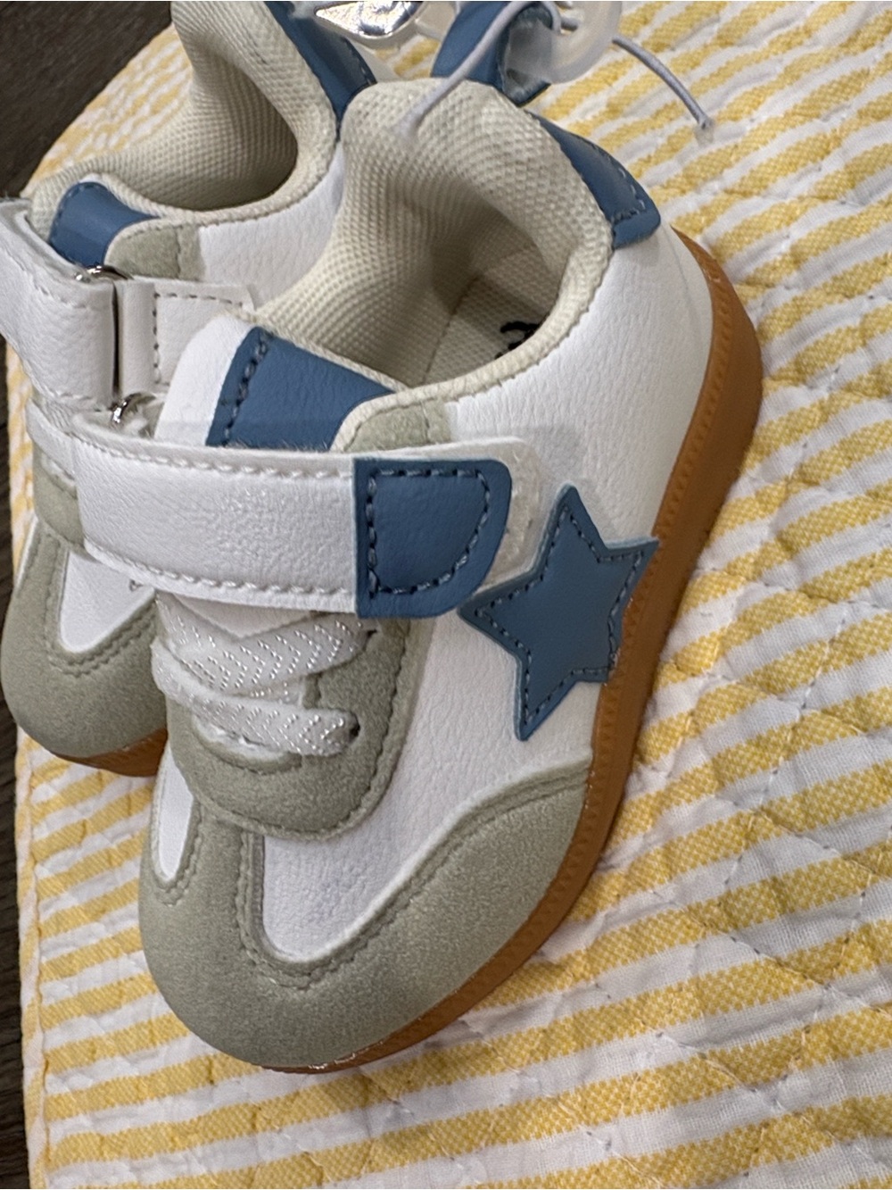 Kids White and Blue Star Velcro Athletic Sneakers